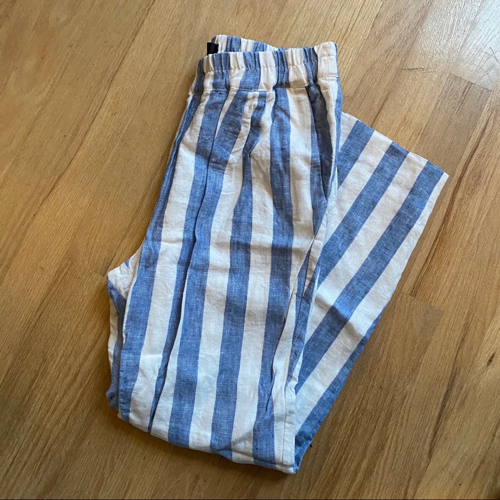 J. Crew Blue and White Striped Linen Pants
